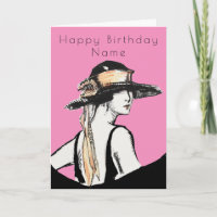 Retro Mulher Negra Negra Arte de Chapéu Rosa, Aniv