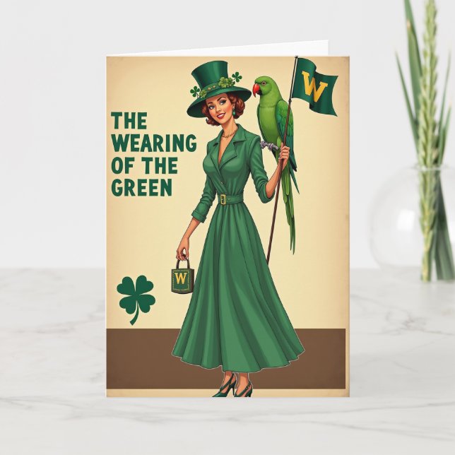 Cartão Retro Mulher Vestindo Verde (Frente)