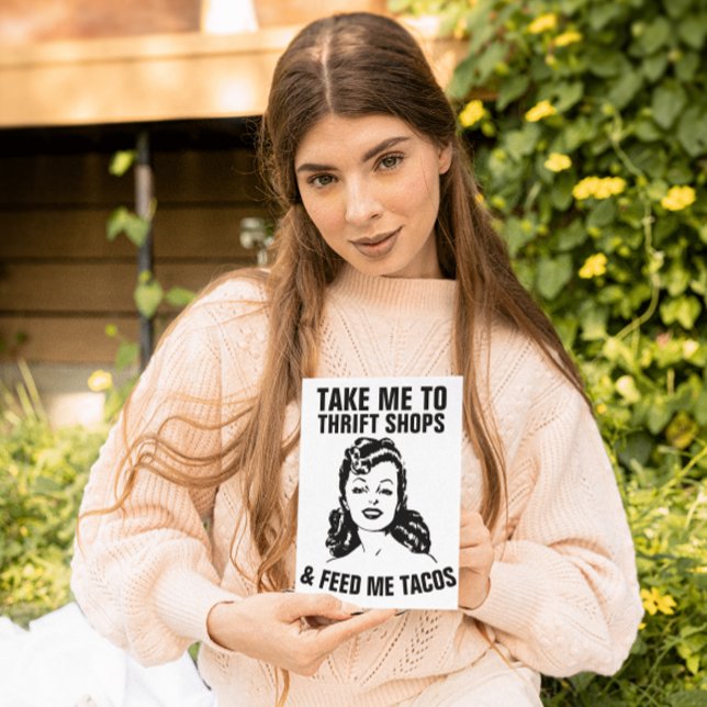 CARTÃO RETRO MULHERES COMPRADAS E TACOS ENVOLVIDOS (Criador carregado)