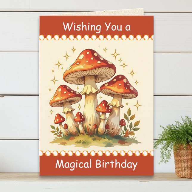 Cartão Retro Mushrooms | Vintage Birthday (Criador carregado)