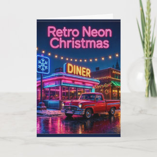 Cartão Retro Neon Christmas Diner | Vertical Greetings Na