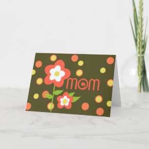 Cartão Retro Orange Flowers Polka Dots Mothers Day Card