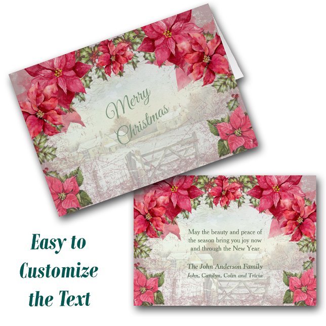 Cartão Retro Poinsettia Frame Farmhouse Natal Cênico (Criador carregado)