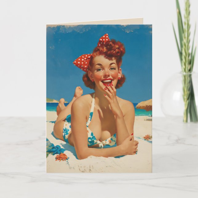 Cartão Retro Praia Pin Up (Frente)