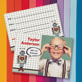 Cartão Retro Robot Diversão Fotográfica para Crian