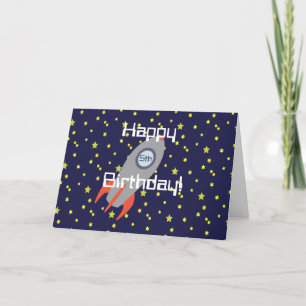 Cartão Retro Rocket Ship e Stars Feliz Aniversário