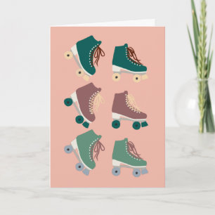 Cartão Retro Rollerskates Verde Rosa