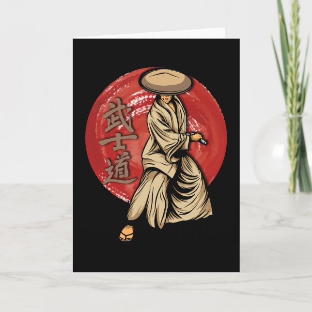 Cartão Retro Samurai Warrior with Katana - Japanese (Frente)