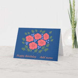 Cartão Retro Seventies floral Birthday add name front