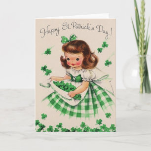 Cartão Retro Shamrock Irish Girl St. Patrick's Day Card
