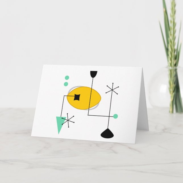 Cartão Retro simples azul-meio século moderno amarelo (Frente)