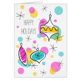 Cartão Retro Tree Baubles Happy Holidays vertical