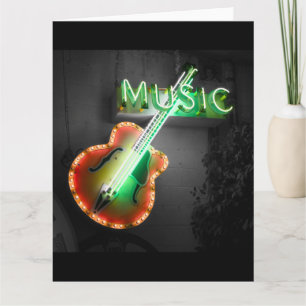 Cartão Retro Vintage Bass Guitar Neon Sign em Verde