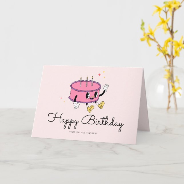 Cartão Retro Vintage Cake Birthday Card (Flor Amarela)