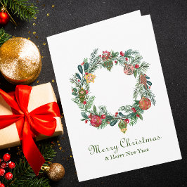 Cartão Retro Vintage Christmas Wreath & Ornaments Funny