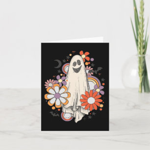 Cartão Retro Vintage Gnoovy Halloween Cores Flores Ghost
