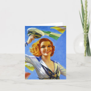 Cartão Retro Vintage Navy Sailor Pin-up Blank Note Card