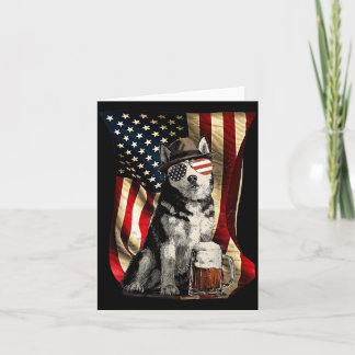 Cartão Retrô Vintage Patriótico Husky Cão Bandeira EUA Ju