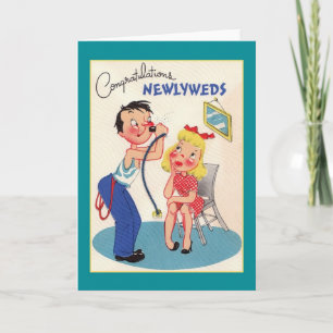 Cartão Retro Whimsical Newlywed Greeting Card