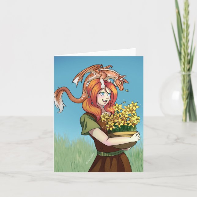 Cartão Reunindo Flores com um Dragão (Frente)