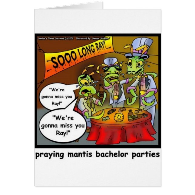 Cartão Rezando Mantis Batchelor, Festas Engraçadas e Cami (Frente)