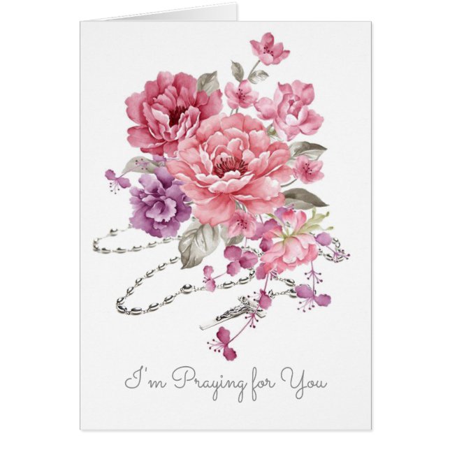 Cartão Rezando por você Católico Floral Santa Rosário (Frente)