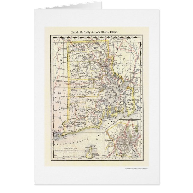 Cartão Rhode - mapa 1875 da estrada de ferro da ilha (Frente)