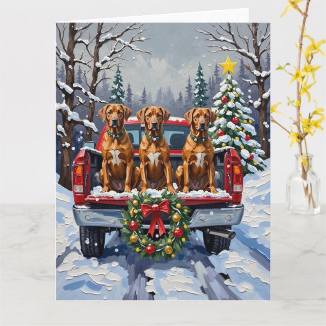 Cartão Rhodesian Ridgeback Christmas Red Truck Holiday (Flor Amarela)