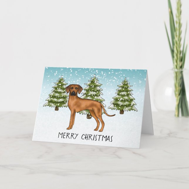 Cartão Rhodesian Ridgeback Com Texto Floresta De Inverno  (Frente)