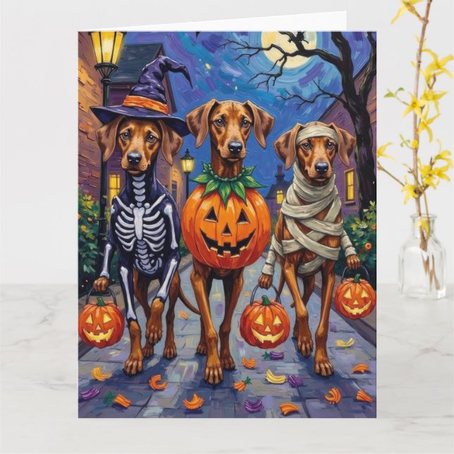 Cartão Rhodesian Ridgeback in Halloween Costumes (Flor Amarela)