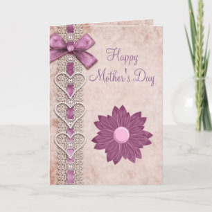 Cartão Ribbon, Lace, Hearts & Flower Lilac Mother's Day