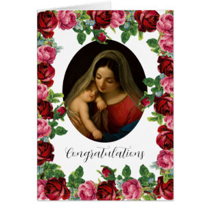 Cartão Rich Red Pink Rosas Católicas Bençãos Novo Bebê