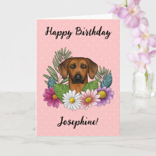 Cartão Ridgeback Dog E Flores Feliz Aniversário