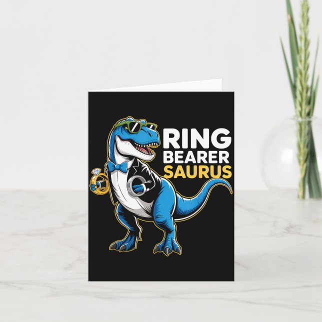 Cartão Ring Bearer T-rex Dino Funny Wedding Party Ring Di (Frente)