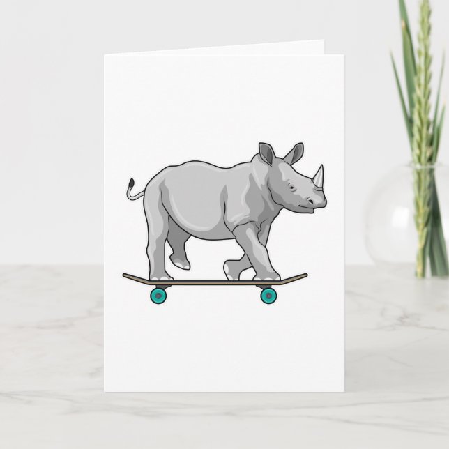 Cartão Rinoceronte como skatista com skate (Frente)