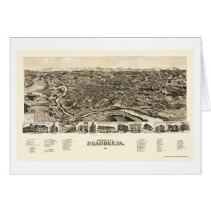 Cartão Roanoke, mapa panorâmico do VA - 1891