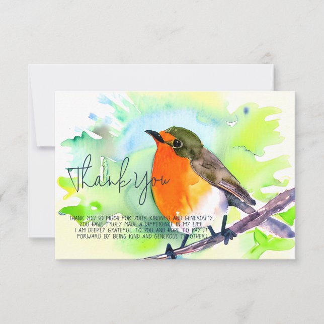 Cartão Robin aquarela personalizável (Frente)