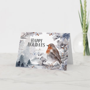 Cartão Robin bird winter snow festive landscape Christmas
