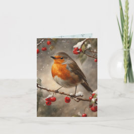 Cartão Robin e Red Berries no Natal