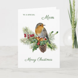 Cartão Robin, Holly, pinheiro - Natal da mamãe