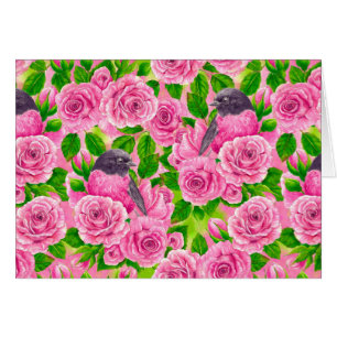 Cartão Robin rosa e rosas