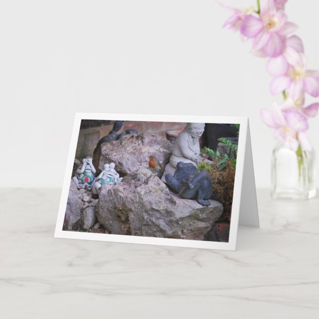 Cartão Robin Vermelho no Rochedo (Orquídea)