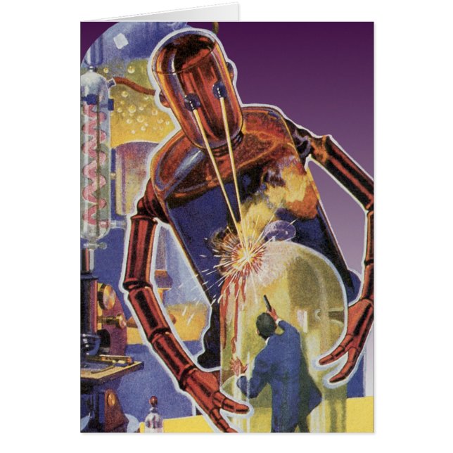 Cartão Robô de ficção científica com olhais a laser (Frente)