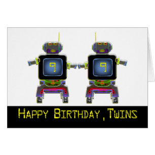 Cartão robôs gêmeos em cores neoplásicas