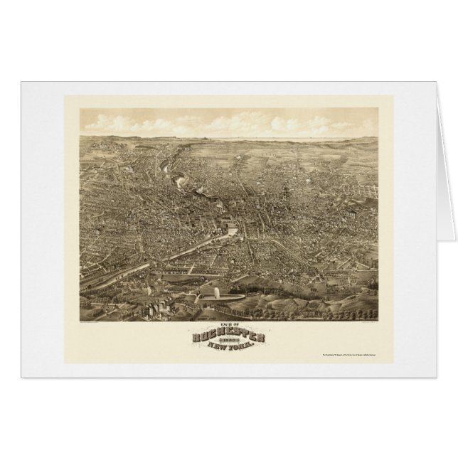 Cartão Rochester, mapa panorâmico de NY - 1880 (Frente Horizontal)