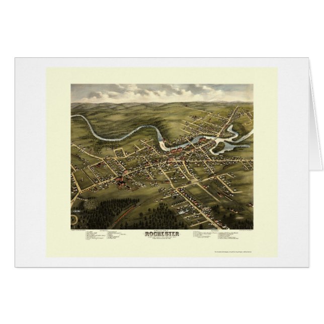 Cartão Rochester, mapa panorâmico do NH - 1877 (Frente Horizontal)