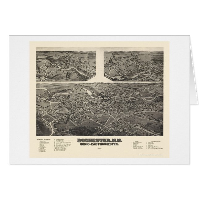 Cartão Rochester, mapa panorâmico do NH - 1884 (Frente Horizontal)