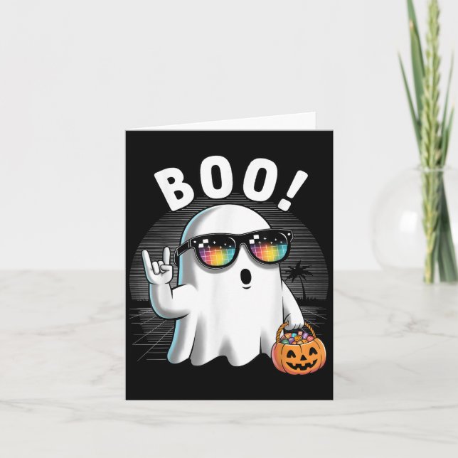 Cartão Rock Ghost Retro Halloween Pumpkin Funny Boo (Frente)