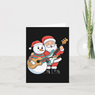 Cartão Rock Guitar Snowman E Papai Noel Tocando Violão