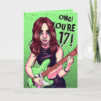 Rock Music Teen Girl Green Guitar 17º Aniversário